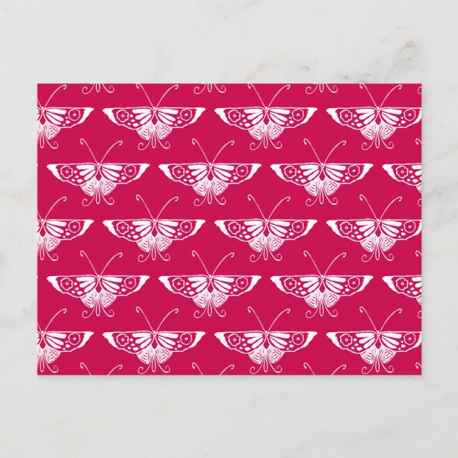Carte Postale Papillon stylisé Déco - rose fuchsia (Devant)