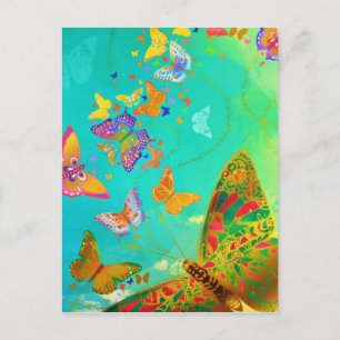 Carte Postale Papillon vintage coloré Parties scintillant d'or a