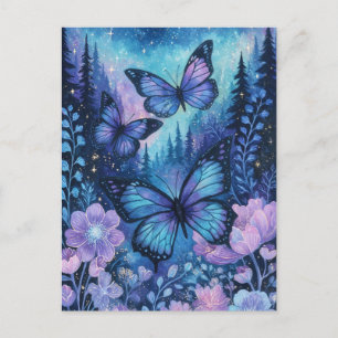 Carte Postale Papillon Violet dans le Ciel Nocturne de la Forêt 