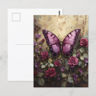 Carte Postale Papillon violet Rose Bush peinture