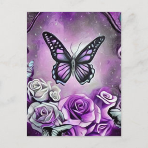 Carte Postale Papillon Violet & Roses