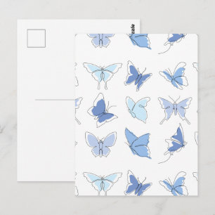 Carte Postale Papillon volant en dessin linéaire bleu bébé FANTA