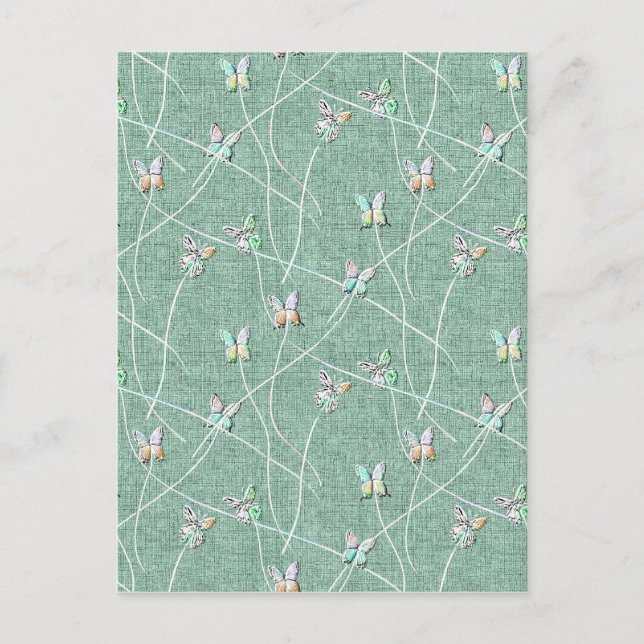 Carte Postale Papillons à l'aquarelle sur fond vert menthe  (Devant)