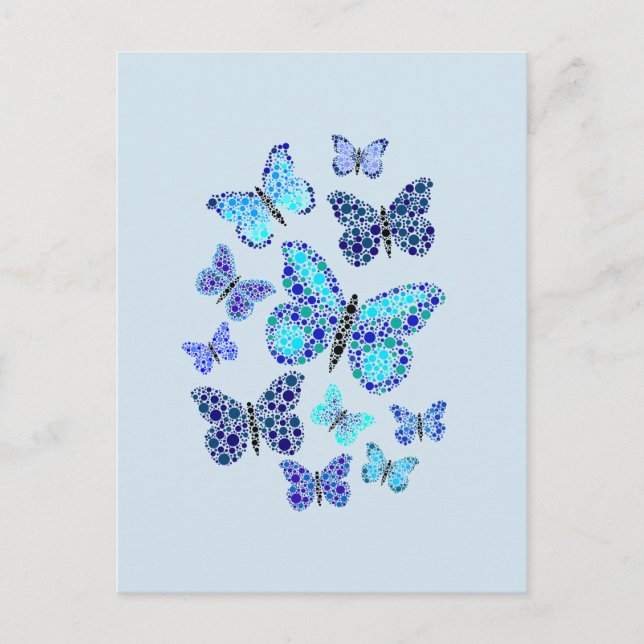 Carte Postale Papillons bleus en points (Devant)