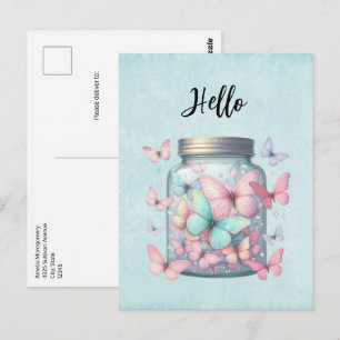 Carte Postale Papillons Capricieux dans un Pot de Bonjour