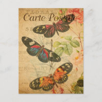 Papillons colorés vintage Fleurs Floral Français