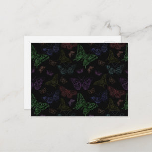 Carte Postale Papillons couleur noir et arc-en-ciel volants