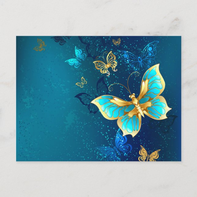 Carte Postale Papillons dorés sur fond bleu (Devant)