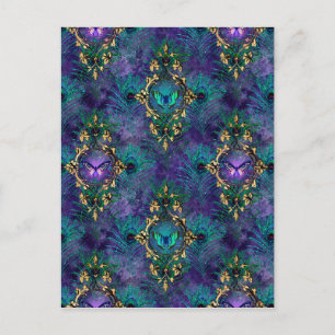 Carte Postale Papillons encadrés et plumes de paon