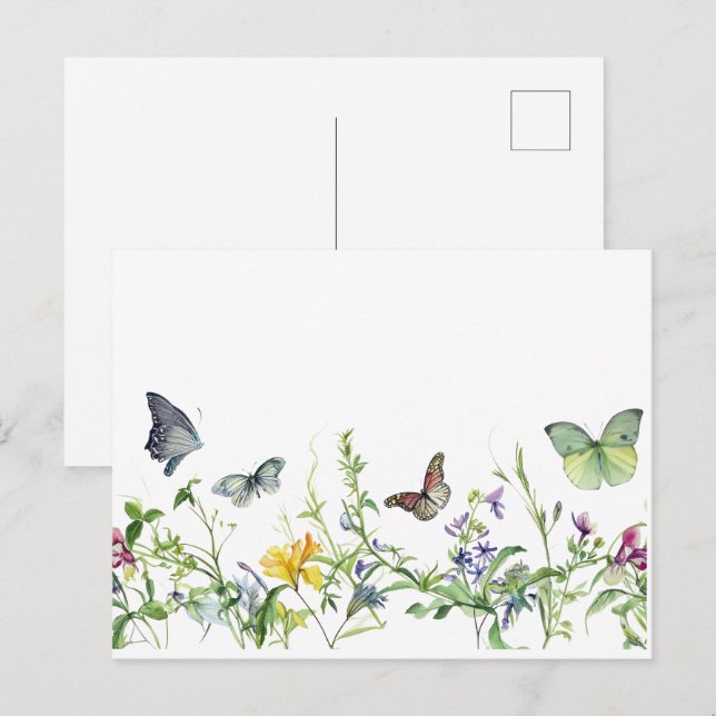 Carte Postale Papillons et fleurs (Devant / Derrière)