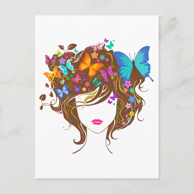 Carte Postale Papillons et fleurs (Devant)