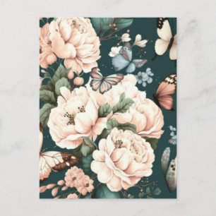 Carte Postale Papillons et fleurs
