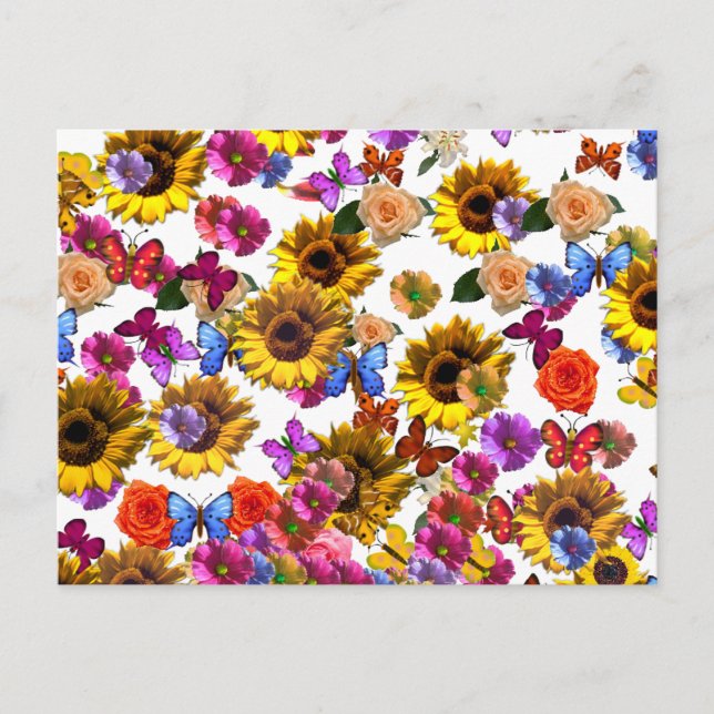 Carte Postale Papillons et fleurs Couverture complète (Devant)