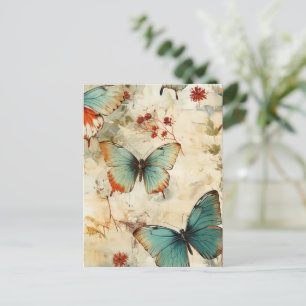 Carte Postale Papillons et fleurs vintage colorés (3)