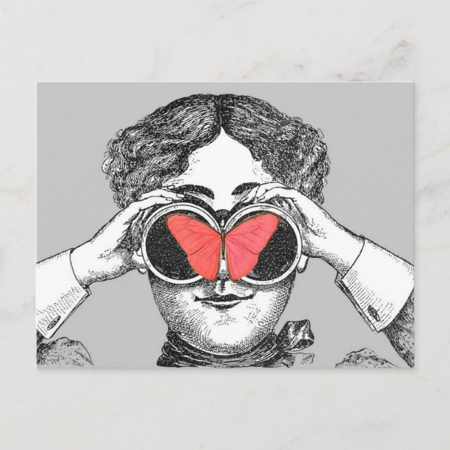 Carte Postale Papillons et jumelles (Devant)