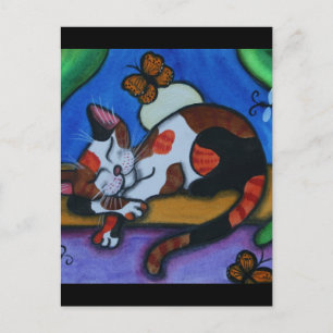 Carte Postale Papillons et libellules de chat qui dorment