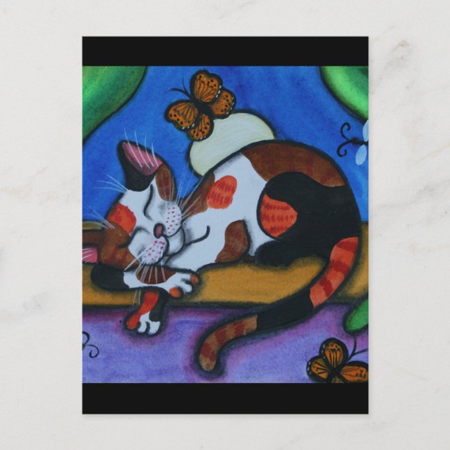 Carte Postale Papillons et libellules de chat qui dorment (Devant)