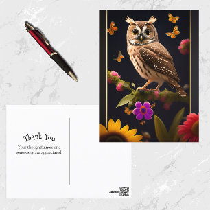 Carte Postale Papillons jaune hibou Illustration florale