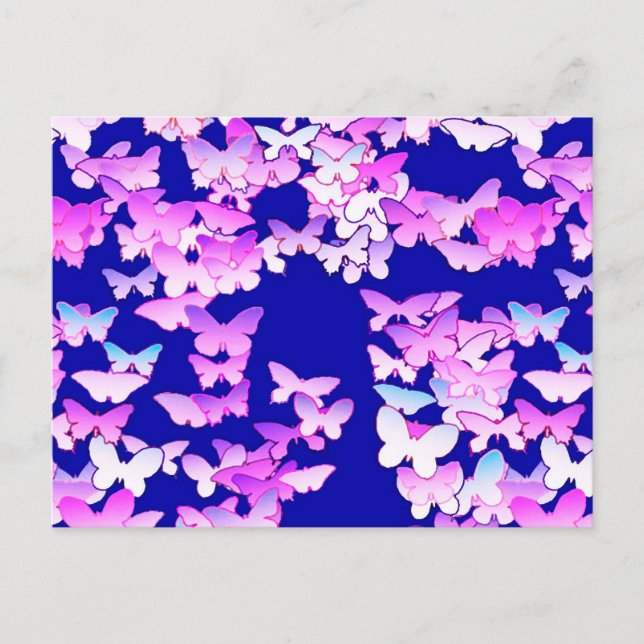 Carte Postale Papillons, lavande et bleu foncé (Devant)