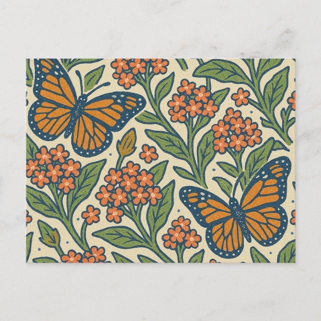 Carte Postale Papillons monarques et fleurs d'algues (Devant)
