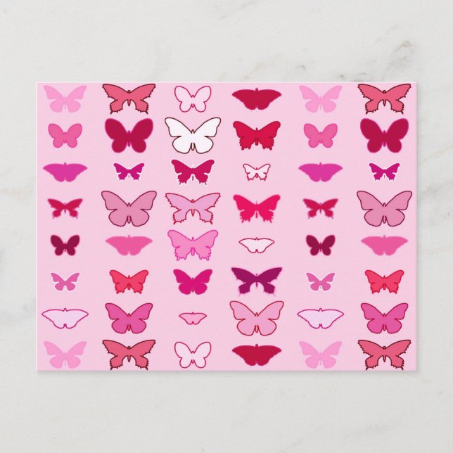 Carte Postale Papillons, nuances roses et fuchsia (Devant)
