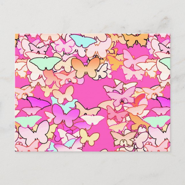 Carte Postale Papillons, rose multi et profond (Devant)