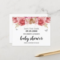 Papillons roses Baby shower floral Enregistrer la 