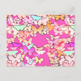Carte Postale Papillons, roses multiples et profondes