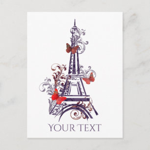 Carte Postale Papillons Tour Eiffel violet PostCard