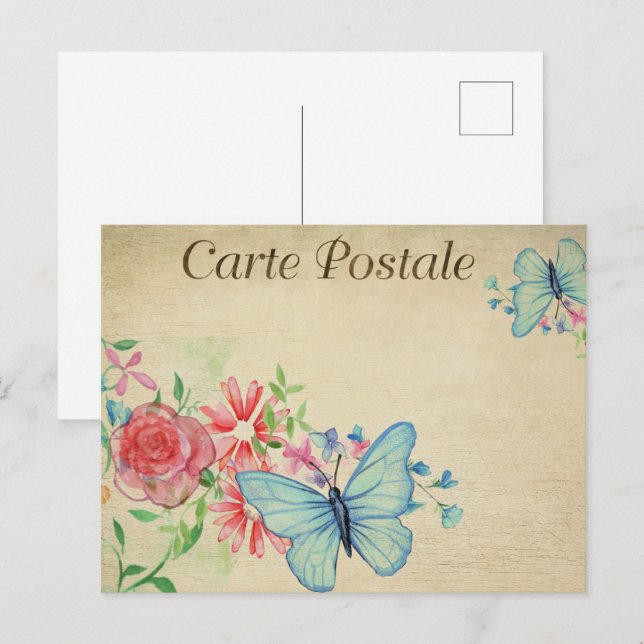 Carte Postale Papillons Vintages bleu clair (Devant / Derrière)