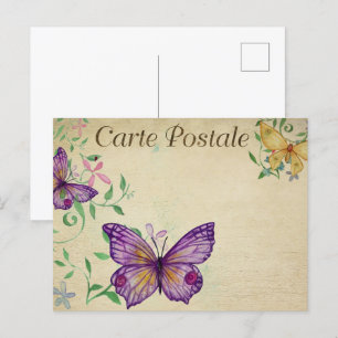 Carte Postale Papillons Vintages pourpres et jaunes