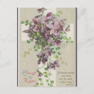 Carte Postale Pâques Croix Fleur Violette Christ est Ressuscité 