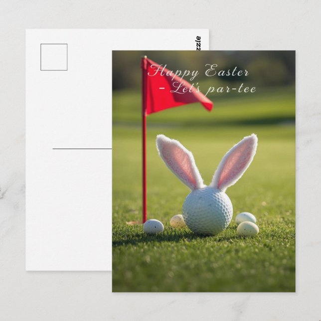 Carte Postale Pâques de golf avec balle de golf sur gazon vert (Devant / Derrière)