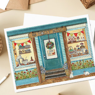 Carte Postale Pâques lapins et pâtisserie Aquarelle