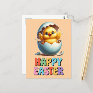 Carte Postale Pâques un poussin joyeux dessin enfantin