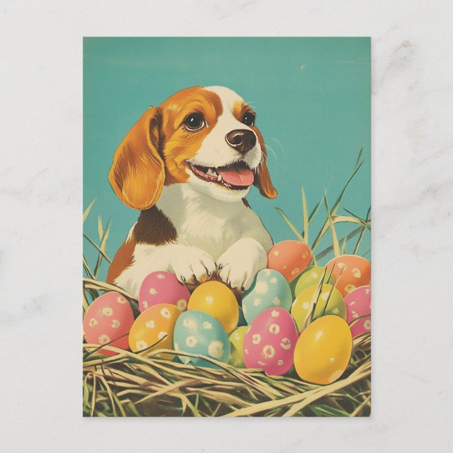 Carte Postale Pâques Vintages beagles (Devant)
