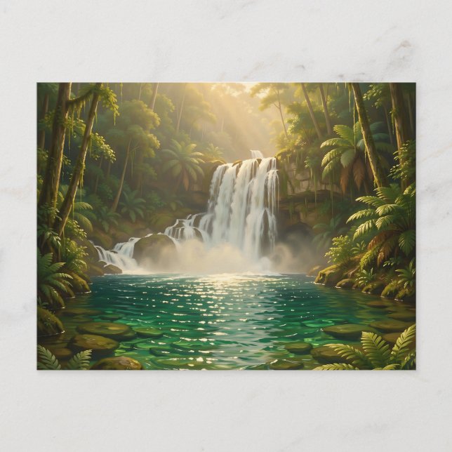 Carte Postale Paradis de la jungle à cascade tropicale luxuriant (Devant)