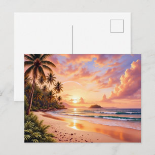 Carte Postale Paradis de l'île tropicale & Arc-en-ciel vibrant d