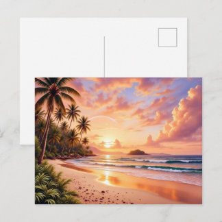 Carte Postale Paradis de l'île tropicale & Arc-en-ciel vibrant d