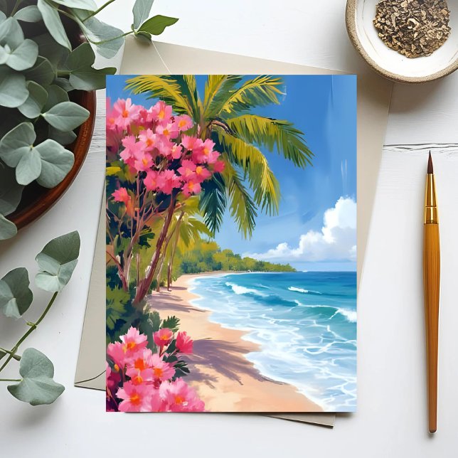 Carte Postale Paradis de plage tropicale | Peinture de l'océan (Créateur téléchargé)