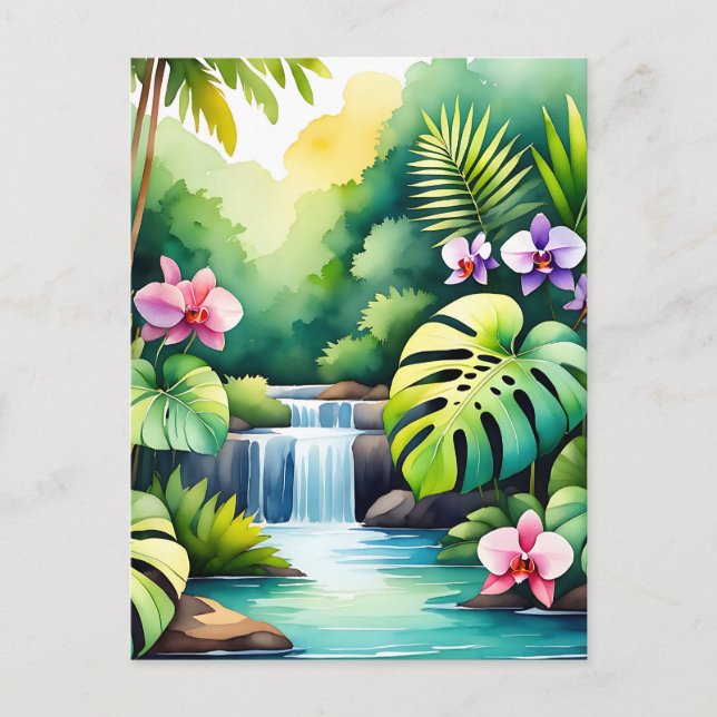 Carte Postale Paradis tropical de la cascade de jungle et de l'o (Devant)
