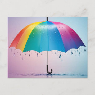 Carte Postale Parapluie arc-en-ciel avec Raindrops