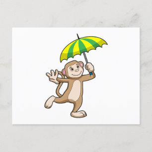 Carte Postale Parapluie de pluie de singes