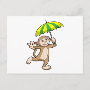 Carte Postale Parapluie de pluie de singes