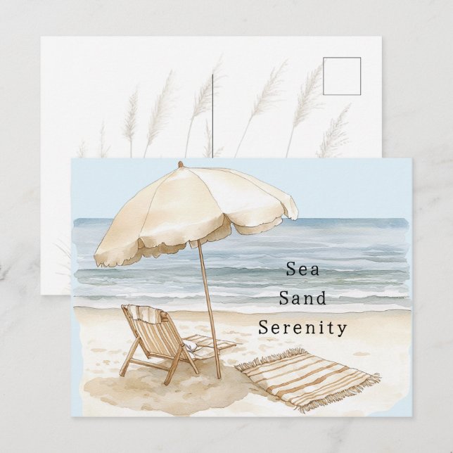 Carte Postale Parapluie de sérénité de plage de sable (Devant / Derrière)