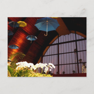 Carte Postale Parapluie jaune Fleurs blanches Bleu Art Photo