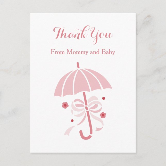 Carte Postale Parapluie rose mignonne et Merci de Baby shower de (Devant)