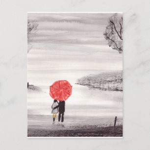 Carte Postale Parapluie rouge couple d'amoureux