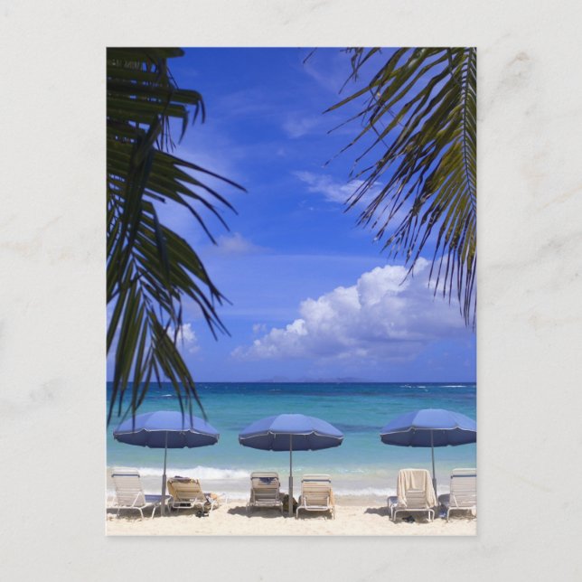 Carte Postale parapluies sur la plage, St Maarten, Caraïbes (Devant)