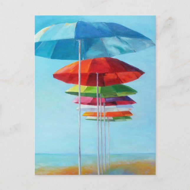 Carte Postale Parasols Lonely Beach en attente d'êtres humains (Devant)